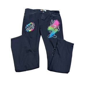 Looney Toons Y2K 38x32 Bugs Bunny "What's Up, Doc?" black denim jean pants E8